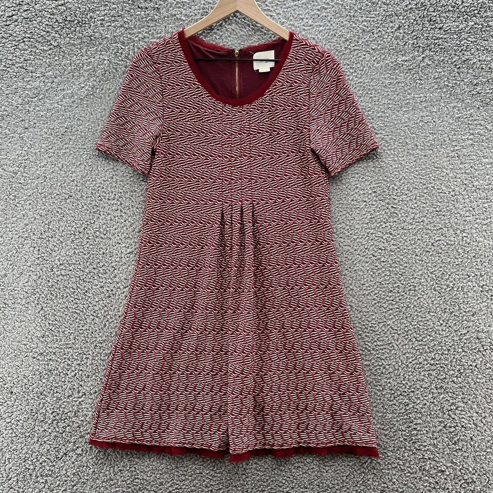 Maeve Dress Burgundy White Fit Flare Puckered Empire Waist
